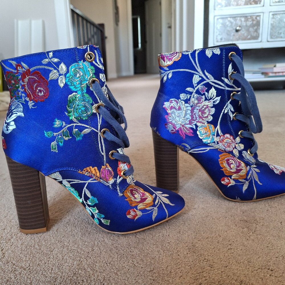 Blue heeled Satin Boots